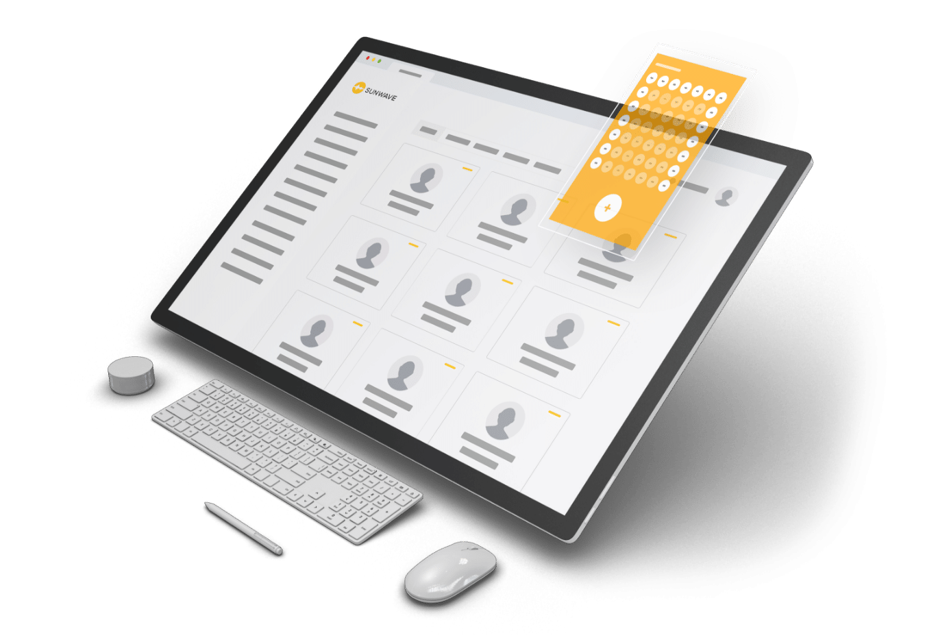 image of a tablet with wireless keyboard and mouse