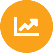 icon of x-y axis graph with an arrow pointing up and to the right set inside a yellow circle