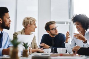 a group talks about behavioral health staffing