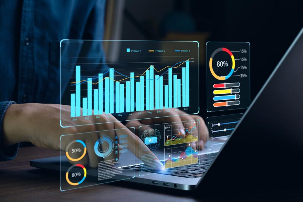 a digital representation of charts signifying how technology improvements help