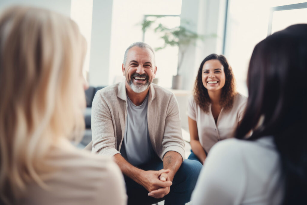 a couple talks to another about finding an alumni management tool