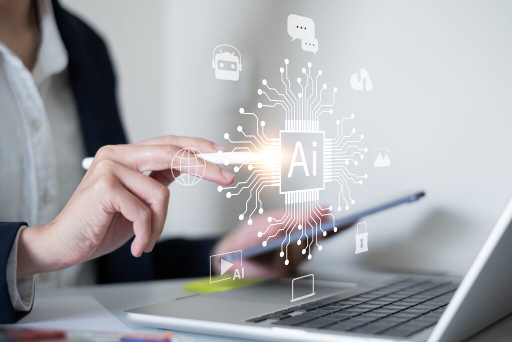 Office worker with pen and laptop